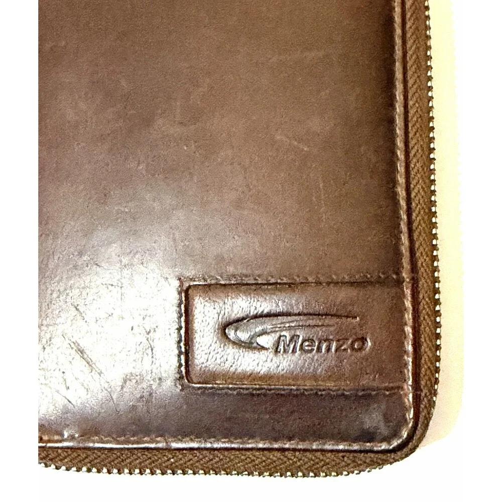 European Brown Leather Zip Wallet Coin Pocket Menzo Austria Heritage